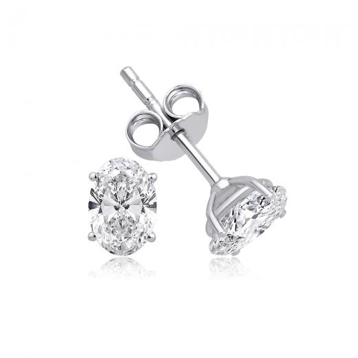 1.00 karat Laboratuvar Pırlantası Tektaş Oval Küpe